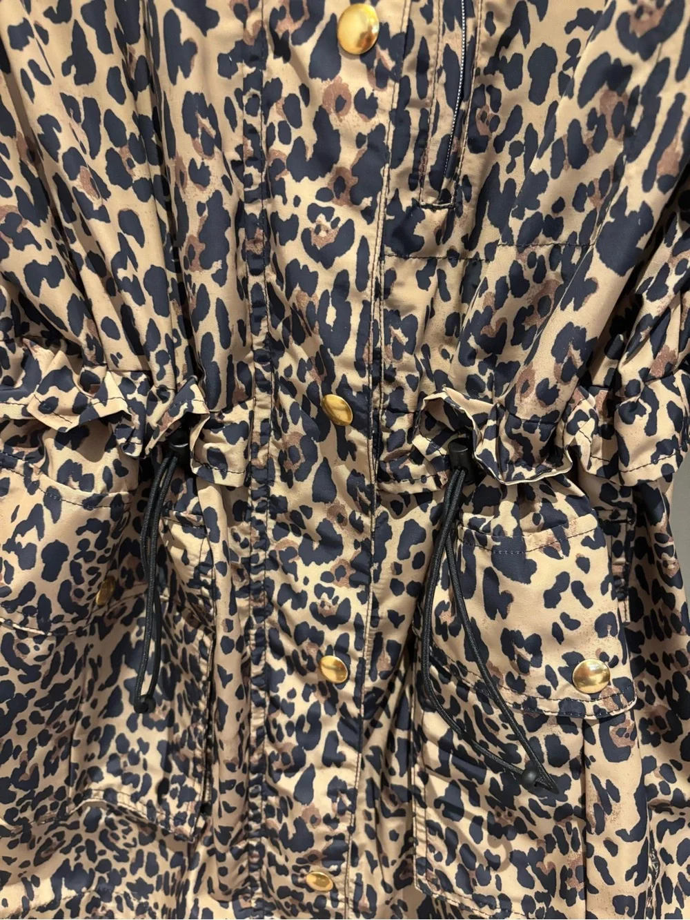 J. Crew Leopard Print long water resistant Jacket in Tan and Black with hood